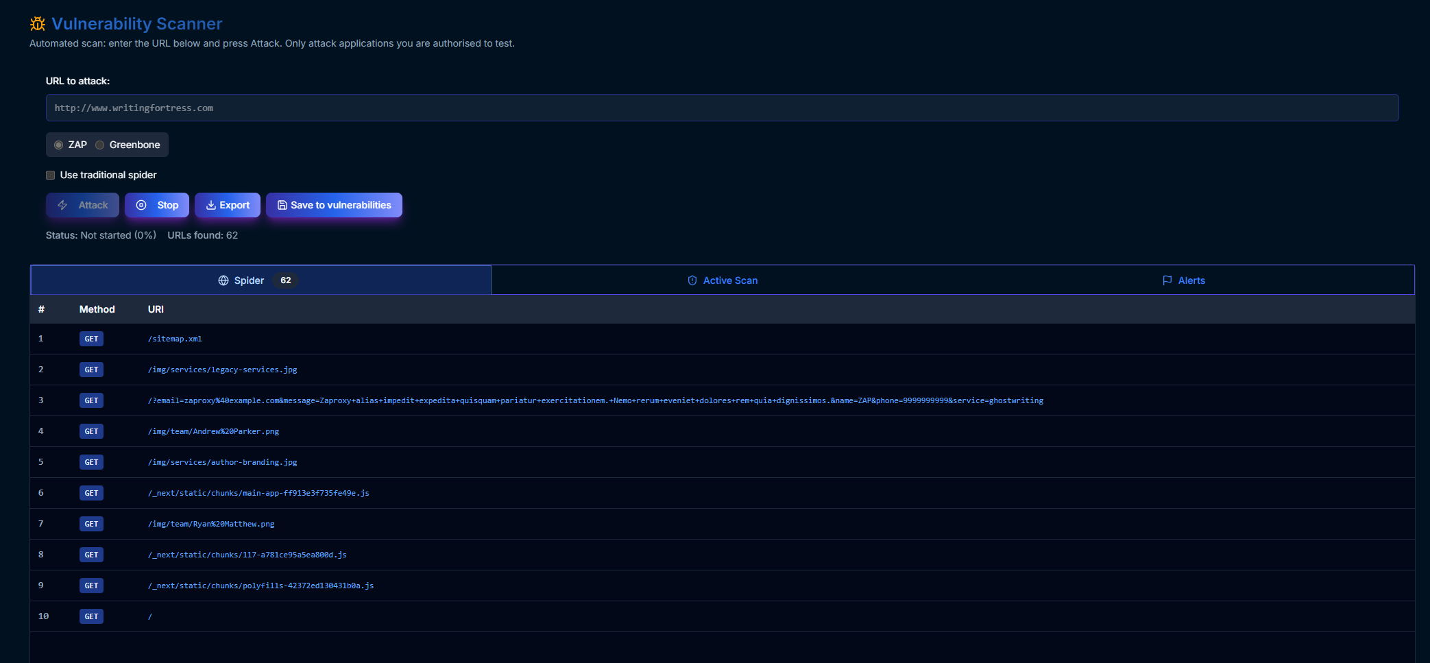 Vulnerability Scanner module interface